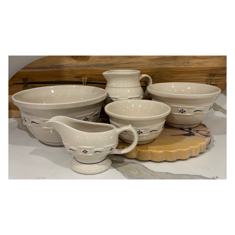 Longaberger Pottery Woven Traditions Set In Classic Blue